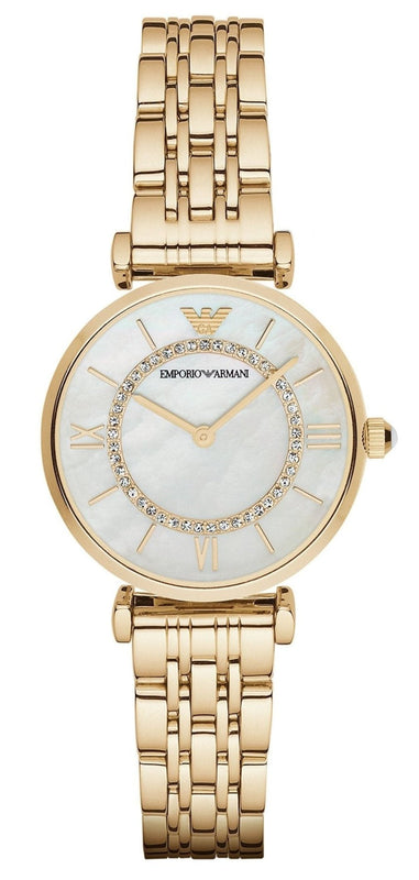  Shop Authentic Emporio Armani Gianni T Bar White Mother of Pearl Dial Gold Steel Strap Watch For Women - AR1907 - Luxxuri