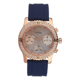  Shop Authentic Guess Confetti Diamonds Gold Dial Blue Rubber Strap Watch For Women - W1098L6 - Luxxuri