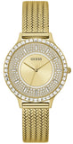  Shop Authentic Guess Soiree Diamonds Gold Dial Gold Mesh Bracelet Watch for Women - GW0402L2 - Luxxuri