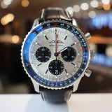  Shop Authentic Breitling Navitimer B01 Chronograph 43 Silver Dial Black Leather Strap Watch for Men - AB0138241G1P1 - Luxxuri
