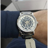  Shop Authentic Emporio Armani Meccanico Skeleton Silver Dial Silver Steel Strap Watch For Men - AR1980 - Luxxuri