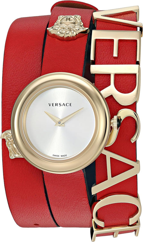  Shop Authentic Versace V-Flare Quartz Silver Dial Red Leather Strap Watch for Women - VEBN00418 - Luxxuri