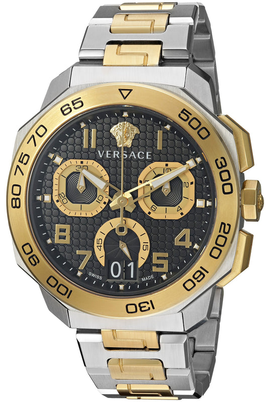  Shop Authentic Versace Dylos Chronograph Black Dial Two Tone Steel Strap Watch for Men - VQC100016 - Luxxuri