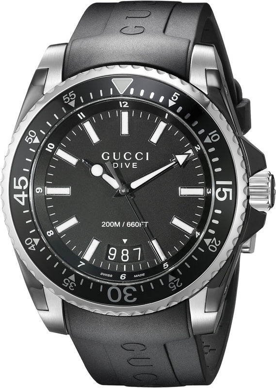  Shop Authentic Gucci Dive Analog Quartz Black Dial Black Rubber Strap Watch For Men -  YA136204 - Luxxuri