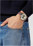  Shop Authentic Versace V Circle Silver Dial Two Tone Leather Strap Watch for Men - VEBQ01319 - Luxxuri