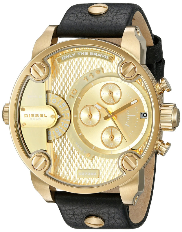  Shop Authentic Diesel Mr Daddy Gold Dial Black Leather Strap Watch For Men - DZ7363 - Luxxuri