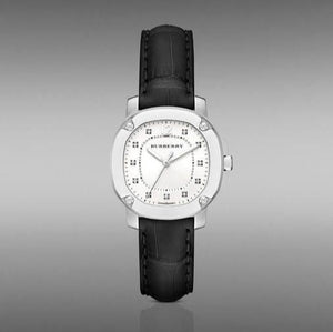  Shop Authentic Burberry The Britain Diamonds White Dial Black Leather Strap Watch for Women - BBY1806 - Luxxuri