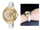  Shop Authentic Michael Kors Slim Runway Quartz Gold Dial White Leather Strap Watch For Women - MK2389 - Luxxuri