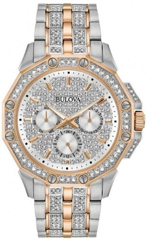  Shop Authentic Bulova Octova Crystal Silver Dial Two Tone Steel Strap Watch for Men - 98C133 - Luxxuri