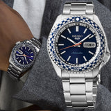  Shop Authentic Seiko 5 Sports Petrol Blue Checker Flag Special Edition Blue Dial Silver Steel Strap Watch For Men - SRPK65K1 - Luxxuri