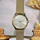  Shop Authentic Calvin Klein Minimal Silver Dial Gold Mesh Bracelet Watch for Women - K3M22526 - Luxxuri