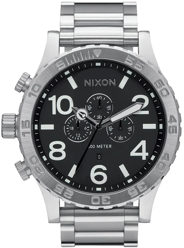 Nixon 51-30 Chrono Black Dial Silver Steel Strap Watch for Men - A083-000