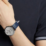  Shop Authentic Emporio Armani Modern Slim Analog Silver Dial Blue Leather Strap Watch For Men - AR11214 - Luxxuri