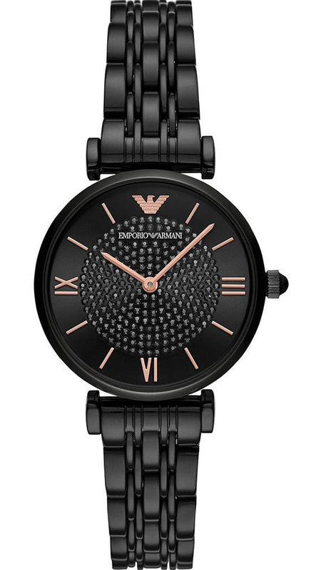  Shop Authentic Emporio Armani Gianni T Bar All Black Diamond Dial Watch For Women - AR11245 - Luxxuri