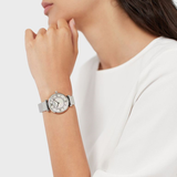  Shop Authentic Emporio Armani Gianni T-Bar Quartz Mother of Pearl Dial Silver Mesh Bracelet Watch For Women - AR11319 - Luxxuri