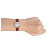  Shop Authentic Emporio Armani Gianni T-Bar Analog Mother of Pearl Dial Red Leather Strap Watch For Women - AR11322 - Luxxuri