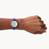  Shop Authentic Emporio Armani Gianni T Bar Quartz Crystals Silver Dial Blue Leather Strap Watch For Women - AR11344 - Luxxuri
