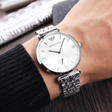  Shop Authentic Emporio Armani Classic Silver Dial Silver Steel Strap Watch For Men - AR1819 - Luxxuri