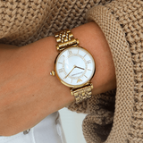  Shop Authentic Emporio Armani Gianni T Bar White Mother of Pearl Dial Gold Steel Strap Watch For Women - AR1907 - Luxxuri
