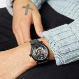  Shop Authentic Emporio Armani Luigi Automatic Skeleton Black Dial Black Leather Strap Watch For Men - AR60012 - Luxxuri