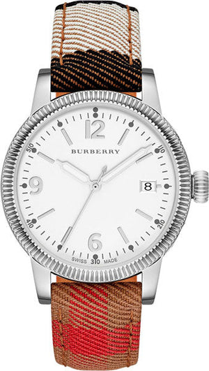  Shop Authentic Burberry Utilitarian White Dial Multicolor Leather Strap Watch for Women - BU7824 - Luxxuri