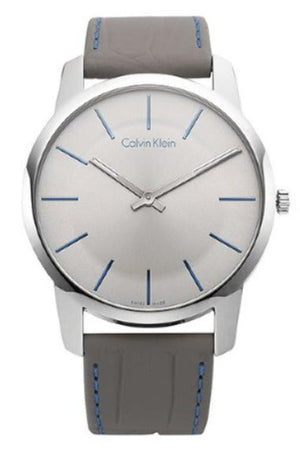  Shop Authentic Calvin Klein City Silver Dial Grey Leather Strap Watch for Men - K2G211Q4 - Luxxuri