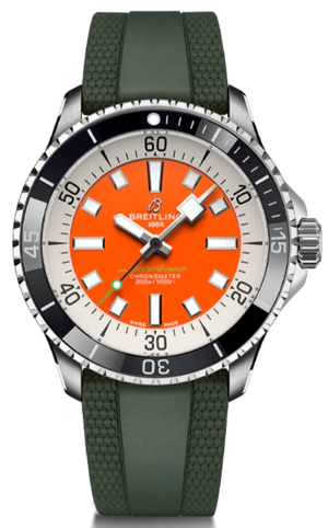  Shop Authentic Breitling Superocean Automatic 42mm Kelly Slater Limited Edition Orange Dial Green Rubber Strap Watch for Men - A173751A101S1 - Luxxuri