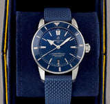  Shop Authentic Breitling Superocean Heritage II B20 44mm Blue Dial Blue Rubber Strap Mens Watch - AB2030161C1S1 - Luxxuri