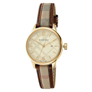  Shop Authentic Burberry The Classic Gold Dial Brown Leather Strap Watch for Women - BU10114 - Luxxuri