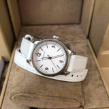  Shop Authentic Burberry Utilitarian White Dial White Leather Strap Watch for Women - BU7846 - Luxxuri