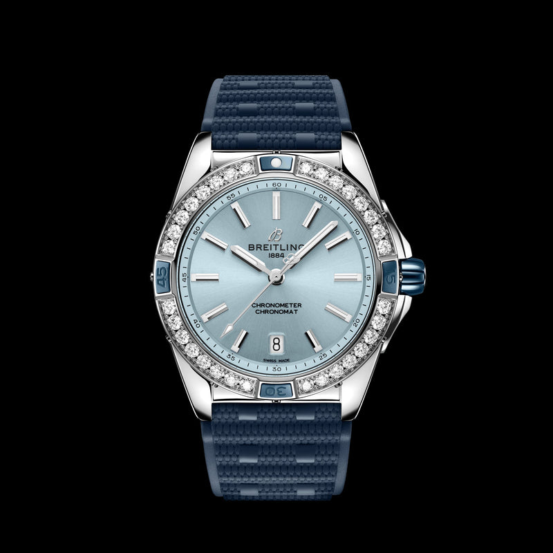  Shop Authentic Breitling Super Chronomat Automatic 38 Diamonds Blue Dial Blue Rubber Strap Watch for Women - A17356531C1S1 - Luxxuri