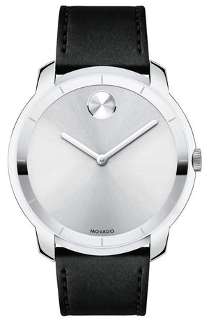 Shop Authentic Movado Bold Silver Dial Black Leather Strap Watch For Men - 3600468 - Luxxuri