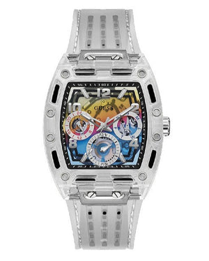  Shop Authentic Guess Phoenix Polycarbonate Clear Multi-function Black Dial Clear Rubber Strap Watch for Men - GW0499G3 - Luxxuri