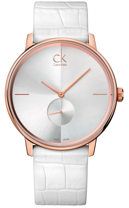  Shop Authentic Calvin Klein Accent Silver Dial White Leather Strap Watch for Women - K2Y216K6 - Luxxuri