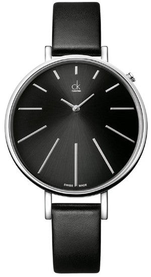  Shop Authentic Calvin Klein Equal Black Dial Black Leather Strap Watch for Women - K3E231C1 - Luxxuri