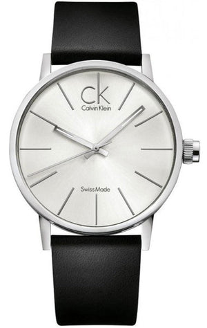  Shop Authentic Calvin Klein Post Minimal Silver Dial Black Leather Strap Watch for Men - K7621192 - Luxxuri