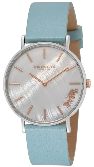 Coach Perry Mother of Pearl White Dial Blue Leather Strap Watch for Women - 14503271