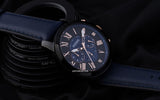  Shop Authentic Fossil Grant Chronograph Black Dial Blue Leather Strap Watch for Men - FS5061 - Luxxuri