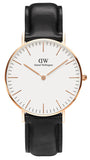 Daniel Wellington Classic Sheffield White Dial Black Leather Strap Watch for Women - DW00100036