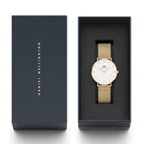  Shop Authentic Daniel Wellington Classic Petite Evergold White Dial Gold Mesh Bracelet Watch For Women - DW00100346 - Luxxuri