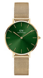  Shop Authentic Daniel Wellington Petite Emerald Green Dial Gold Mesh Strap Watch For Women - DW00100480 - Luxxuri