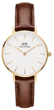 Daniel Wellington Classic Petite St Mawes White Dial Brown Leather Strap Watch For Women - DW00100231