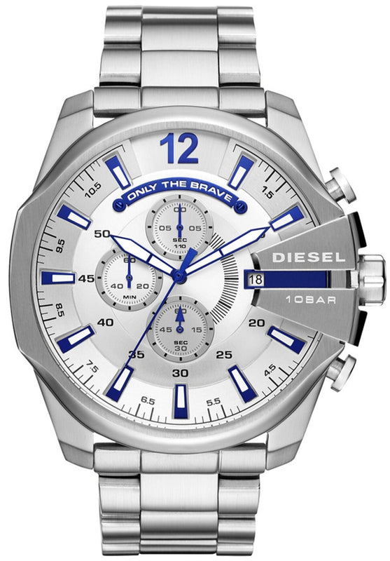  Shop Authentic Diesel Mega Chief Chronograph Silver Dial Silver Steel Strap Watch For Men - DZ4477 - Luxxuri