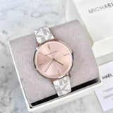  Shop Authentic Michael Kors Jayne Three Hand Rose Gold Dial White Leather Strap Watch For Women - MK7128 - Luxxuri