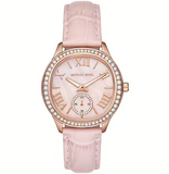  Shop Authentic Michael Kors Sage Three-Hand Mother of Pearl Pink Dial Pink Leather Strap Watch for Women - MK4820 - Luxxuri