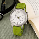  Shop Authentic Emporio Armani Chronograph White Dial Green Rubber Strap Watch For Men - AR11022 - Luxxuri
