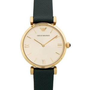  Shop Authentic Emporio Armani Retro Champagne Beige Dial Green Leather Strap Watch For Women - AR1726 - Luxxuri