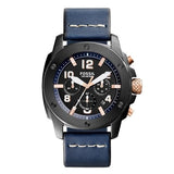  Shop Authentic Fossil Modern Machine Chronograph Black Dial Blue Leather Strap Watch for Men - FS5066 - Luxxuri