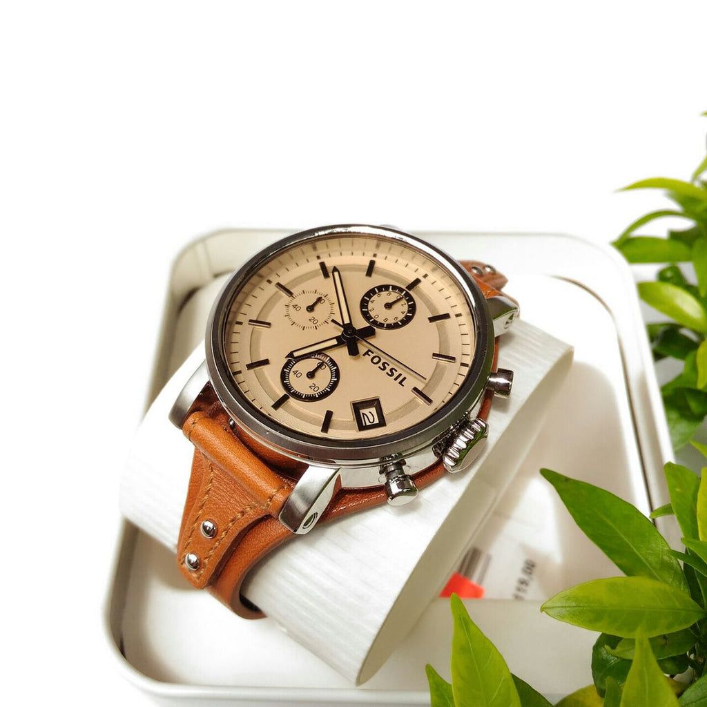  Shop Authentic Fossil Original Boyfriend Sport Chronograph Beige Dial Brown Leather Strap Watch for Women - ES4046 - Luxxuri