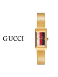  Shop Authentic Gucci G Frame Quartz Diamonds White Red Blue Dial Gold Mesh Bracelet Watch For Women - YA147511 - Luxxuri